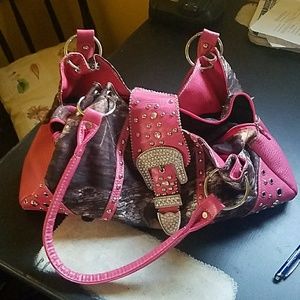 Girls pink rhinestone camo purse